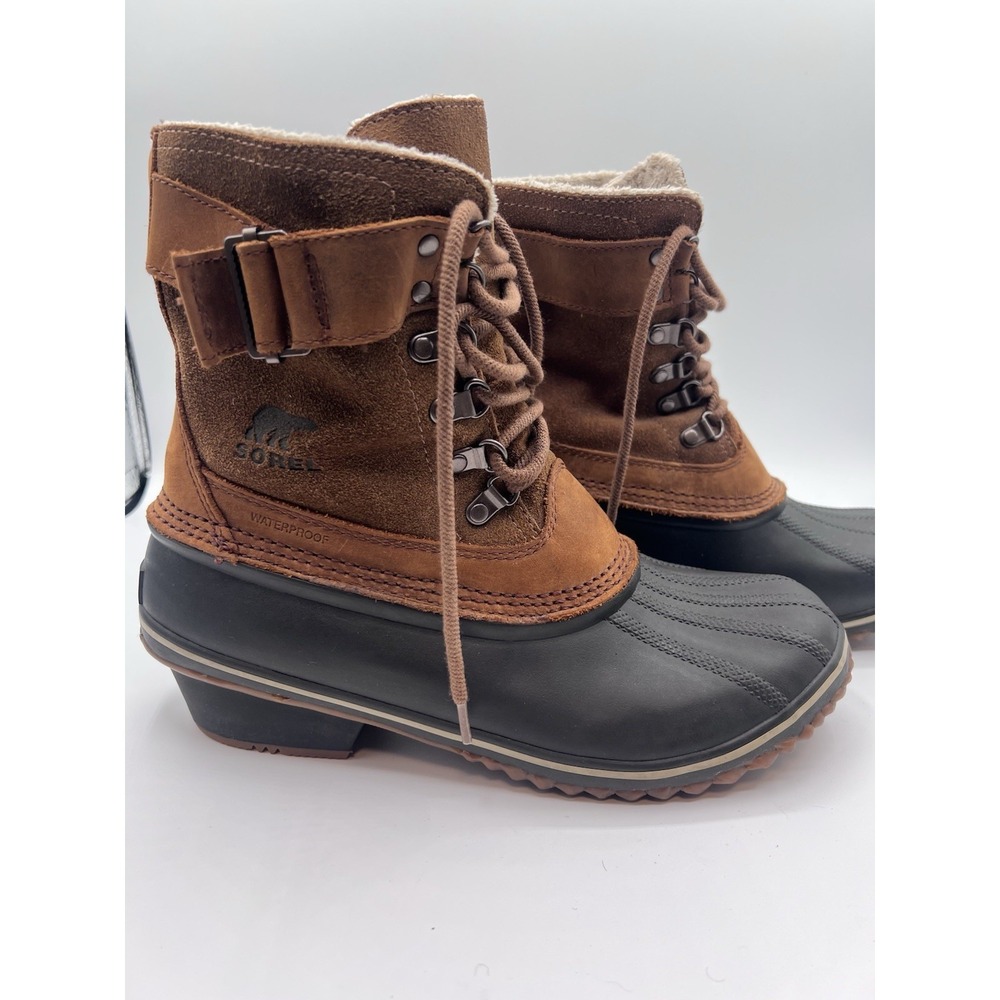 Sorel Duck Boots Womens 9.5 Fancy Lace II Brown Leather Lace Up Lined Winter - Picture 2 of 9